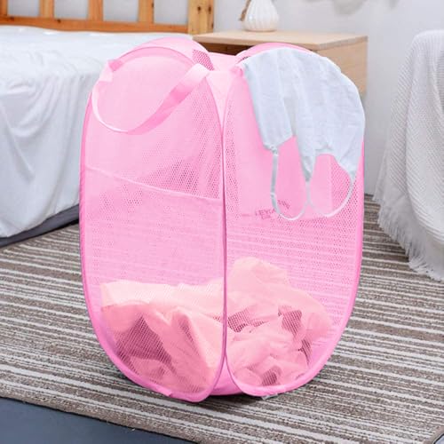 Pop Up Laundry Hamper Reinforced Collapsible Laundry Basket Foldable Clothes Hamper for Home, Dorm Room, Travel, Cruise, Pink - color: Pink