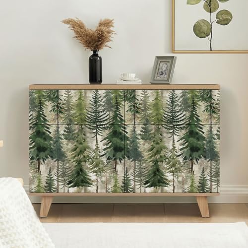 Okydoky Forest Peel and Stick Wallpaper, Green Tree Self-Adhesive Wall Paper, Removable Contact Paper for Bedroom Cabinet Decoration 17.3"x118", No.A03180D-3