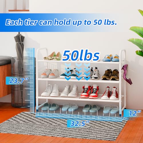 SUFAUY 3-Tier Mesh Shoe Rack, Closet Metal 33" Wide Shoe Shelf Heavy Duty, White - color: White, size: 3 Tier
