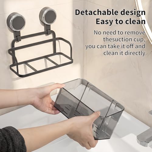 Shower Caddy Suction Cup, Removable Bathroom Organizer Shelf for Shower Storage, No Drilling Clear Square Shower Shelves, Large Capacity & Reusable, 1 pack - color: Gray2