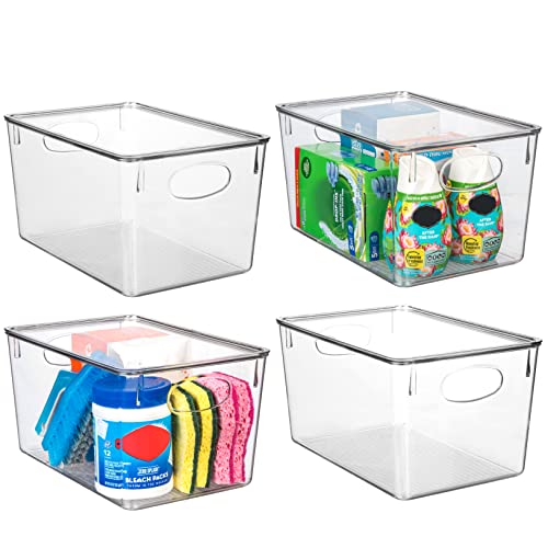 CLEARSPACE Plastic Storage Bins With lids – Perfect Kitchen Fridge Organizer, Pantry Organization, Cabinet Organizers (4 Pack) - size: 11"L x 7.5"W x 6"H