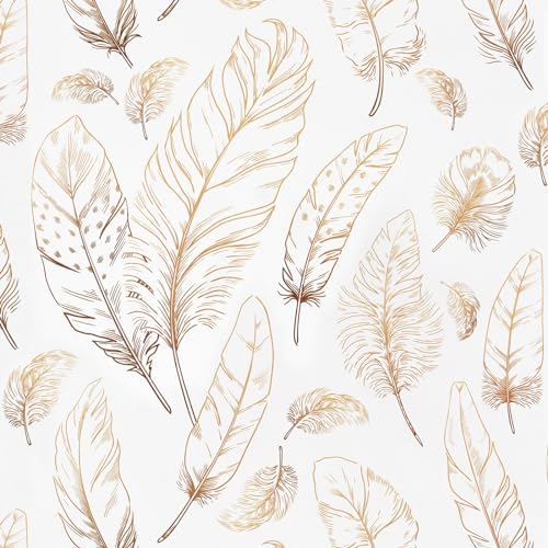 Feather Peel and Stick Wallpaper 17.3"¡¿120" Gold White Contact Paper Modern Feather Wallpaper Self-Adhesive Vinyl Wall Paper Waterproof Contact Papers Shelf Drawer Liner Roll for Bedroom Living Room