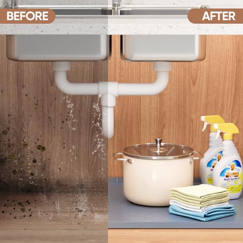BALEINE 34''×22'' Under Sink Mat, Waterproof Food Grade Silicone Undersink Mat, Cabinet Shelf Drip Tray, Under Sink Liner for Kitchen, Bathroom (Blue) - color: Blue