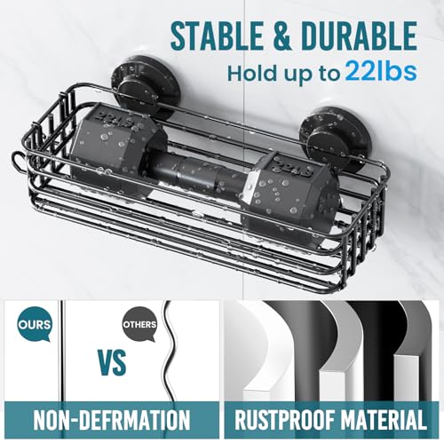 TAILI Shower Caddy Suction Cup, 3 Pack Shelves for Inside with Hooks & Soap Holder Toothbrush Cups, Removable Bathroom Organizer, Rustproof Black Shelves - style: 3 × Black