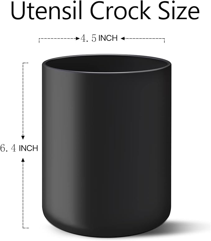 Black Kitchen Utensil Holder for Countertop, Matte Ceramic Cooking Utensil Crock for Counter Easy to Clean, Modern Spatula Holder for Farmhouse Décor 4.5×6.4 INCH