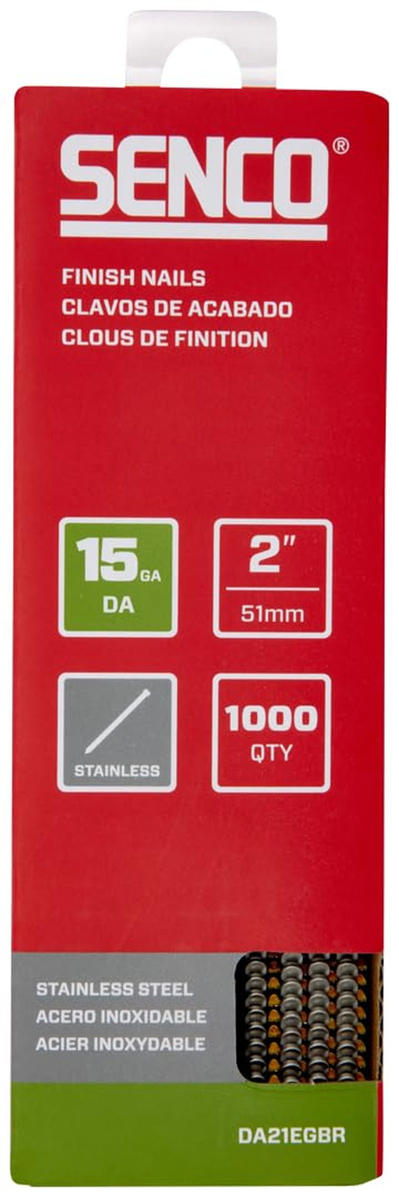 SENCO DA21EGBR 34 Degree Collated Finish Nails, 15 Gauge, 2 Inch Length, SAE 304 Stainless Steel, 1,000 Count Pack