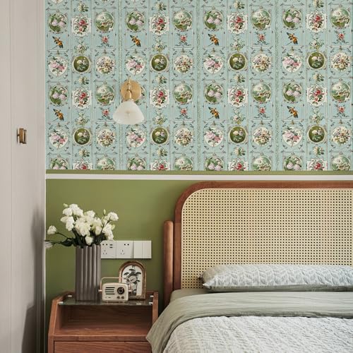 Yancorp 17.3"x118.1" Retro Peel and Stick Wallpaper Floral Contact Paper Self Adhesive Vinyl Removable Boho Decorative Contact Paper for Kitchen Cabinets, Furniture, Bedroom, Bathroom and Walls