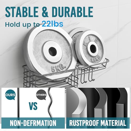 TAILI Shower Caddy Suction Cup with Hooks & Soap Holder, Heavy Duty Bathroom Shower Organizer, No Drilling Shower Shelves for Inside Bathroom, Metal Storage Holder-Grey - style: 1 × Grey