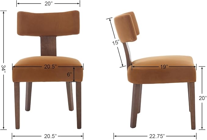 Upholstered Dining Chairs Set of 2, Modern Wooden Kitchen Chairs Fabric Side Dining Room Chair Farmhouse Dinner Chair for Kitchen Dining Room, Yellow Brown