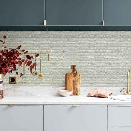 Grasscloth Peel and Stick Wallpaper 17.3" x 60" Renter Friendly, Neutral Textured Grassweave Wallpaper Self Adhesive Removable for Bathroom Bedroom