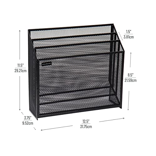 Mind Reader Vertical File Storage, Desktop Organizer, Workspace, Office, Metal Mesh, 12.5"L x 3.75"W x 11.5"H, Black - size: Single