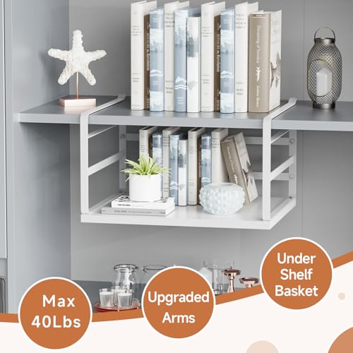 2 Pack Large Under Shelf Basket, White Undershelf Storage Basket, Heavy Duty Slide-in Hanging Storage Basket, Metal Under Cabinet Organizer for Kitchen, Pantry, Desk, Bookshelf, Cabinet - size: 2 Pack Large White