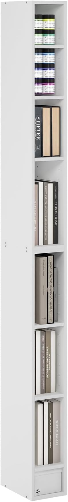 Furinno Fulda Book Shelf, 8-Tier Bookshelf, Bookcase with Space Saving Storage Shelf, 9.2 x 5.9 x 70.9, for Living Room, Bedroom, Home Office, for Living Room, Bedroom, Home Office, White