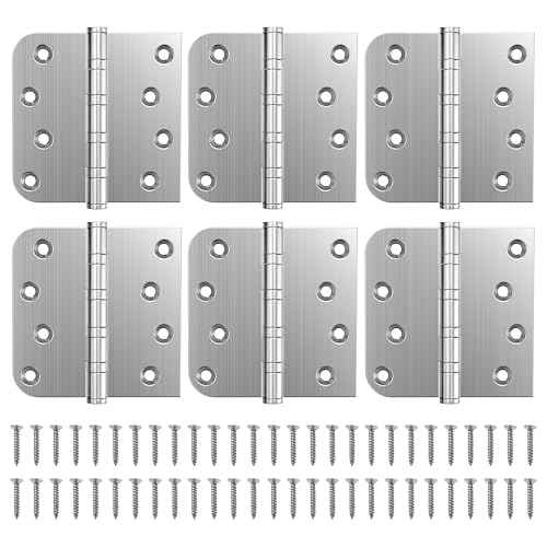 KOLET Ball Bearing Door Hinges, 4 x 4 Inches Door Hinges, Heavy Duty Stainless Steel Hinges, Square and 5/8'' Radius Corner, Smooth and Quiet, Non Removable Pin, Brushed Nickel, 6 Pack