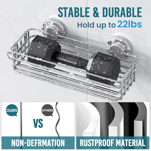 TAILI Shower Caddy Suction Cup, 3 Pack Shelves for Inside with Hooks & Soap Holder Toothbrush Cups, Removable Bathroom Organizer, Rustproof Silver Storage-Silver - style: 3× Silver