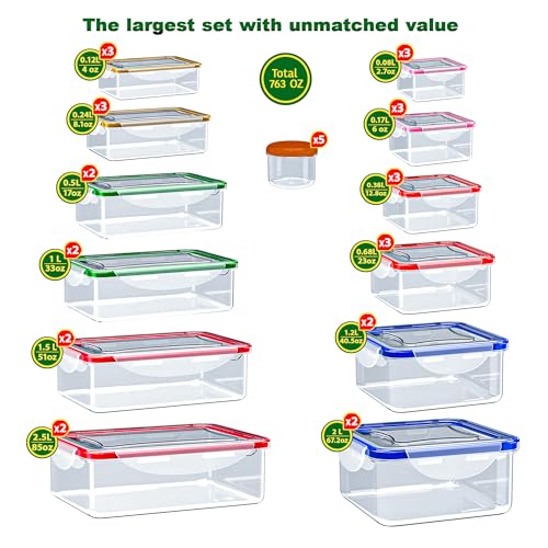 70 Pcs Large Food Storage Containers with Lids Airtight-2500ML to Small Box,Total 22812 ML Stackable Kitchen Bowls Set(35 Containers,35 Lids)-BPA Free Leak proof Plastic Boxes-Microwave safe - color: 70Pcs