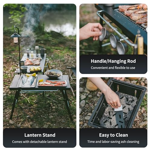 Naturehike Portable IGT Table with Charcoal Grill, Folding Camping Table and BBQ Grill with Desk Extension & Lantern Stand, Perfect for Outdoor Barbecue Camping Cooking Travel Picnic