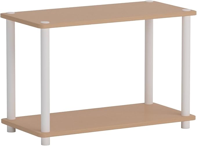 Furinno Turn-N-Tube 2-Tier Shelves/End Tables Set, 2-Pack, Beech/White
