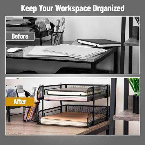 Mind Reader Stackable Paper Tray, Desktop Organizer, File Storage, Office, Metal Mesh, 2 Pcs, Black - color: Black