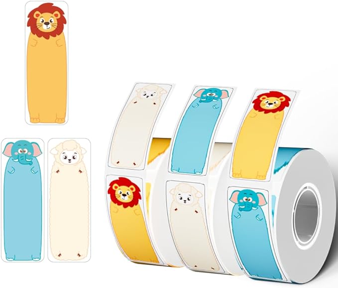 Phomemo D30 Label Maker Tape, Black on Animals Patterns Vertical Label Tape, Special Shapes Pre-Cut Self-Adhesive Sticker Thermal Paper Label Tag, 14mm x 40mm (0.55x1.57) 3-Roll