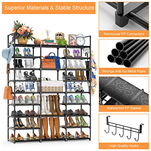 Kottwca 9-Tier Metal Shoe Rack Organizer for 50-55 Pairs - Space Saving Shoe Storage Shelf for Entryway, Closet, Bedroom, Hallway - size: 3 Row 9 Tier