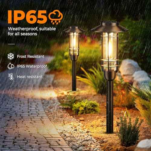 6 Pack Solar Pathway Lights Outdoor, Upgraded Bright Solar Powered Garden Light Outside, Waterproof Outdoor Lighting for Landscape Lawn Patio Yard Path Driveway Walkway Decor, Warm White