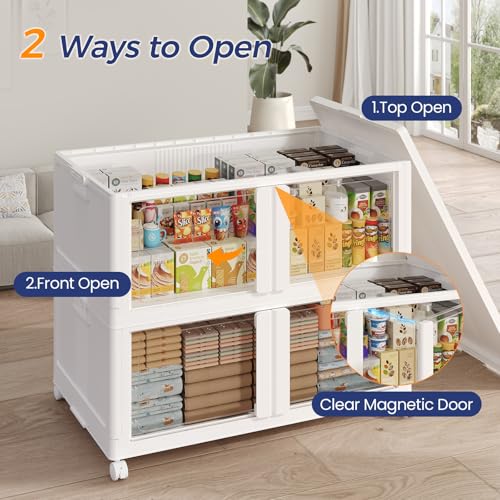 250GAL Large Stackable Storage Bins with Lid and Wheels, 1000Qt Collapsible Organizer Cabinet with Clear Door, for Closet, Bedroom, Kitchen, Garage, 5-Pack White - style: 5 Pack