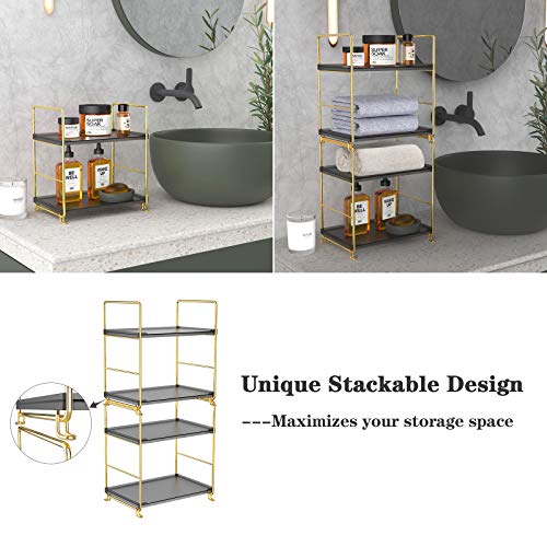 2-Tier Spice Rack Bathroom Organizer Countertop Storage Shelf, Cosmetic Storage Rack Standing Counter Shelf (Gold + Black) - color: Black + Gold