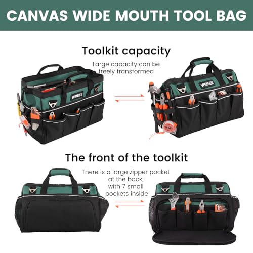 17 in Heavy Duty Tool Bag, 24-Pocket Empty Portable Tool Bags,1680D Thickened Oxford Cloth Tool Bag Organizer,Soft Handle Large Zipper Toolbag for HVAC Craftsman Contractor Carpenter