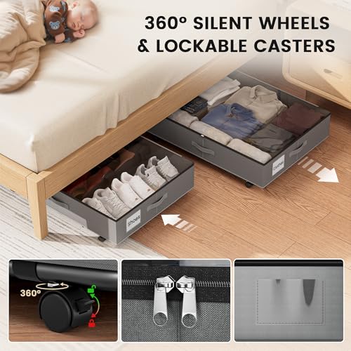 XXXL 78L Under Bed Storage with Wheels, Rolling Storage Containers with Clear Lid & Label, Heavy-Duty Metal Frame, Easy Pull-out, Underbed Storage Bins for Clothes, Shoes, Blankets, and Toys(2PACK) - size: 78L-2pack