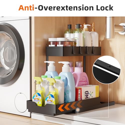 Simple Trending Under Sink Organizer, 2 Pack Pull Out Cabinet Organizer with Sliding Drawer, 2-Tier Under Sink Storage for Kitchen Bathroom, Black - size: 2 pack