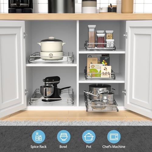 ZOINLIY Pull Out Cabinet Organizer, Versatile Slide Out Kitchen Organizers and Storage,Heavy Duty Drawer Cupboard Storage Basket, Smooth Sliding, Chrome Finish,22.8" W x 21" D - size: 22.8”W x 21”D (Outside Dimensions)