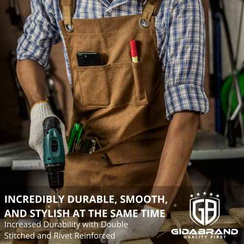 Woodworking Shop Aprons for Men and Women | 16 oz Durable Waxed Canvas Work Apron with Pockets | Cross-Back Straps | Adjustable Tool Apron Up To XXL | Gift for Woodworker - Bring a Smile to Their Face