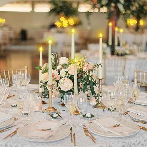 Homemory 24 Pcs Flameless Taper Candles with Remote Timer Dimmer, 11 inches Ivory Candlesticks Battery Operated, Plastic LED Taper Candles with Flickering Flame for Halloween Christmas Church Wedding