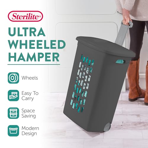 Sterilite 3-Pack Ultra Wheeled Hamper, Plastic Rolling Laundry Basket, Flat Gray - Portable Clothes Carrier with Flip-Top Lid and Retractable Handle for Home, Apartment, and Dorm - color: Flat Gray
