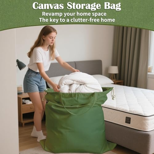 Canvas Laundry Bag 40"W x 35"H, Thick Canvas Laundry Bag with Handles & Drawstring, Extra Large Heavy Duty Washable Storage Sack (XXL,ArmyGreen) - color: Army Green, size: XXL 40"Wx35"H┃1 Pack