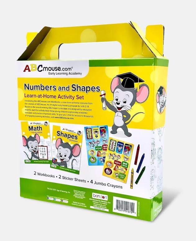 ABCmouse Learning Kit: Numbers and Shapes – 2 Workbooks, Reward Stickers, Jumbo Crayons & Carry Case, Perfect for Early Reading, Writing, and Literacy Development Ages 3+