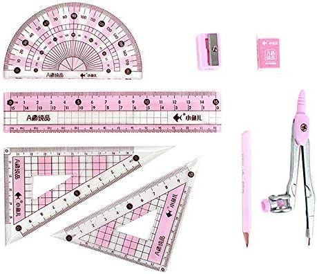 LABANCA 8 Pcs Compass Set with Protractor Rulers Pencil for Math Geometry (X-Pink)