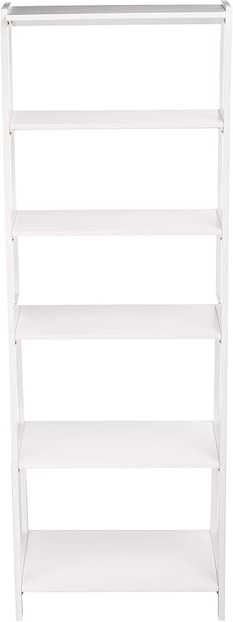 Amazon Basics 5 Shelf Sturdy Rubberwood Ladder Bookshelf for Book Storage, White, 15.03" D x 25.98" W x 74.48" H