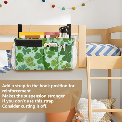 Bedside Caddy Hanging Bunk Bed Caddy Bed Organizer Hanging Pocket with 2 Hooks Bedside Storage Organizer Pocket Bag Holder Green Nature St Patrick Clovers - color: Green Nature St Patrick Clovers