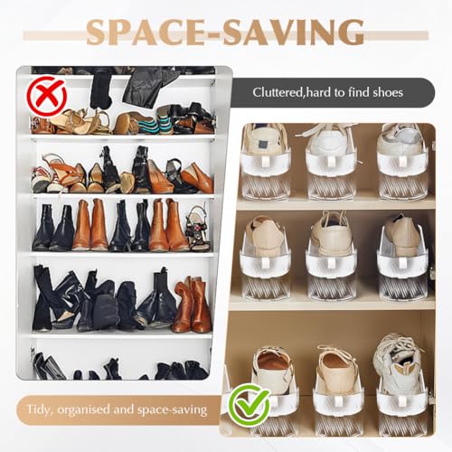12 Pack Shoe Slot Organizer, Shoe Stackers for a Pair of Shoes, Adjustable Double Layer Stack Shoe Racks Space Saver, Storage Clear Shoe Holder for Closet Organization