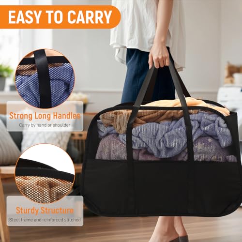 Collapsible Laundry Baskets with Easy Carry Handles, 95L Clothes Hamper for Storage, Foldable Laundry Basket Tear-proof, Large Pop Up Hampers for Laundry, Bedroom, Bathroom, Dorm Black - style: Black