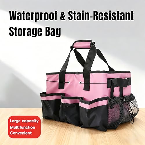 Tool Organizer Tote Bag, Pink and Black, Large Capacity with Adjustable Compartments, Portable Cleaning Storage Caddy, 14.96x10.63x9.06 Inches - color: Pink