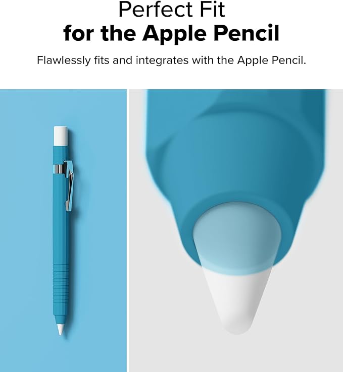Ringke Silicone Drafting Pencil Case Compatible with Apple Pencil 2nd Generation and Apple Pencil Pro Case, Perfect Grip Silicone Protective Cover Sleeve Accessories - Blue