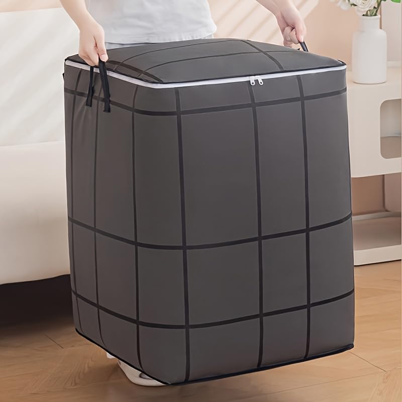 1pack 100L Large Laundry Basket with Lid - Foldable Clothes Storage Bin with Reinforced Handles, Collapsible Fabric Toy Organizer for Closet, Bedroom, Gray Plaid