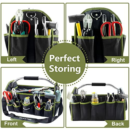 16in Foldable Open Top Tool Tote, Tool Bags For Men Heavy Duty, Tool Carrier tool bag hard With Handle, Wide Mouth Electrician Tool Tote, Many Pockets Can Hold Many