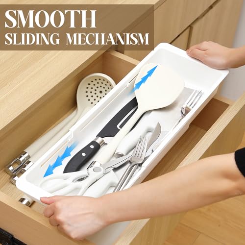 2 Pack Deep Drawer Organizer Bins, Sliding Drawer Organizer Bin Expandable and Adjustable Tray for Kitchen Utensils, BBQ Tools, Towels, Durable Plastic Sliding for Easy Storage(17.4-27.6") - size: 17.4-27.6"