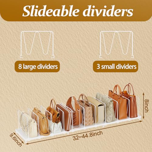 Dmevkic 11-Pack Adjustable Shelf Dividers, Expandable Purse Organizer for Closet (32–44.8"), Purse Storage Handbag Organizer for Closet Shoe Cabinet，White - size: Extended Range (32–44.8")