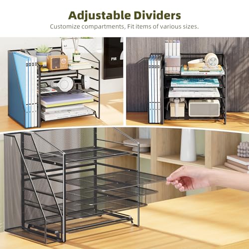 Simple Trending Desk Organizers and Accessories, 5-Tier Desk File Organizer, Paper Letter Tray Organizer with File Holder, Black