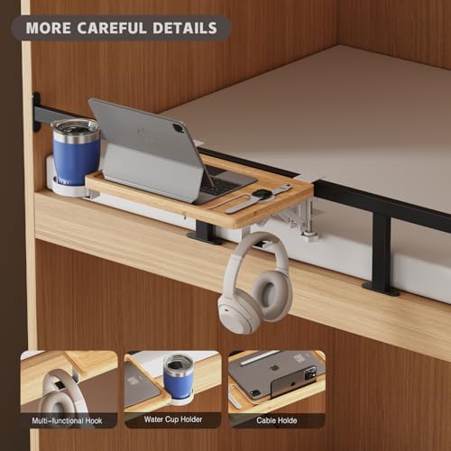Magheo Bedside Shelf Wood, Foldable Clip-On Bed Shelf for Top Bunk Space Saving Bed Side Table Tray for College Dorm Essentials,Loft Nightstand Organizer Tray with Removable Cup Holder, Hooks, Groove - size: Foldable+cup holder/hooks/groove